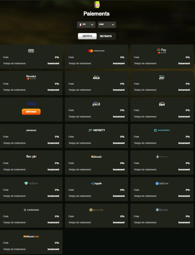CashWin Casino moyens paiement
